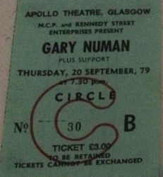 Gary Numan Glasgow Apollo Ticket 1979